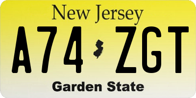 NJ license plate A74ZGT