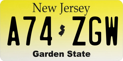 NJ license plate A74ZGW