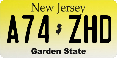 NJ license plate A74ZHD