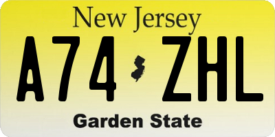 NJ license plate A74ZHL