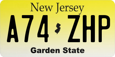 NJ license plate A74ZHP
