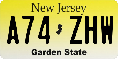 NJ license plate A74ZHW