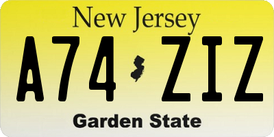 NJ license plate A74ZIZ