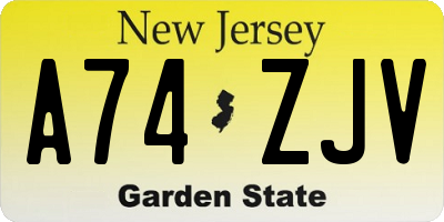 NJ license plate A74ZJV