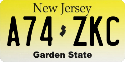NJ license plate A74ZKC