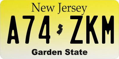 NJ license plate A74ZKM