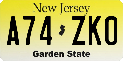 NJ license plate A74ZKO