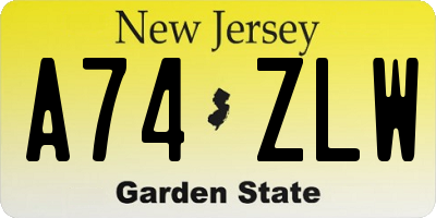 NJ license plate A74ZLW