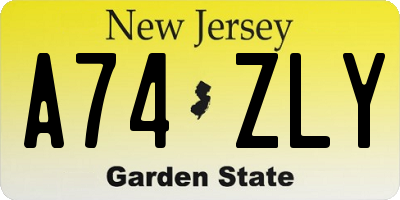 NJ license plate A74ZLY