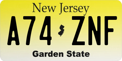 NJ license plate A74ZNF
