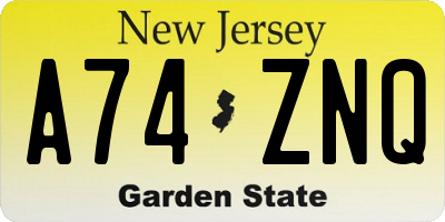 NJ license plate A74ZNQ
