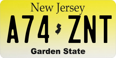 NJ license plate A74ZNT