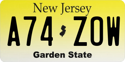 NJ license plate A74ZOW