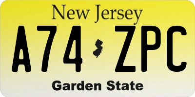 NJ license plate A74ZPC