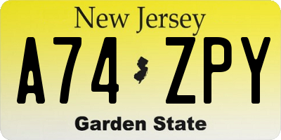 NJ license plate A74ZPY