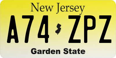 NJ license plate A74ZPZ
