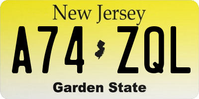 NJ license plate A74ZQL