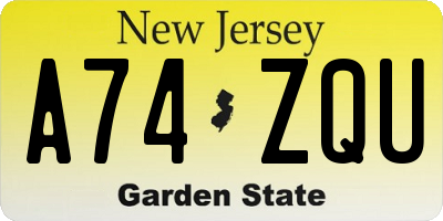 NJ license plate A74ZQU