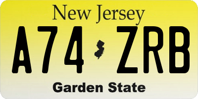 NJ license plate A74ZRB