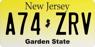 NJ license plate A74ZRV