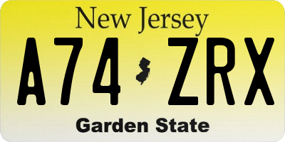 NJ license plate A74ZRX