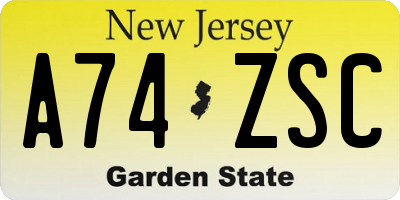 NJ license plate A74ZSC