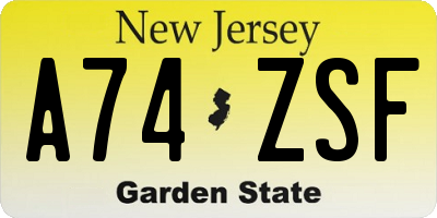 NJ license plate A74ZSF