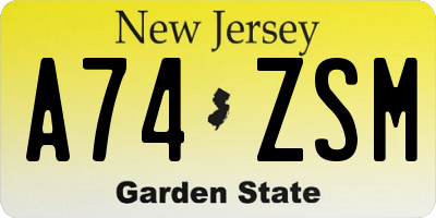 NJ license plate A74ZSM