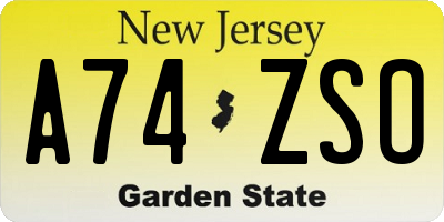 NJ license plate A74ZSO