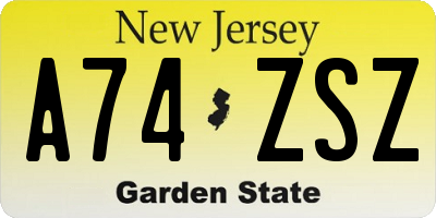 NJ license plate A74ZSZ