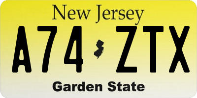 NJ license plate A74ZTX