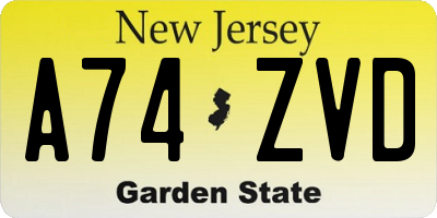 NJ license plate A74ZVD