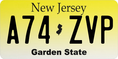 NJ license plate A74ZVP