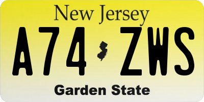 NJ license plate A74ZWS