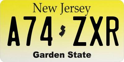 NJ license plate A74ZXR