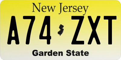 NJ license plate A74ZXT