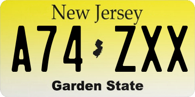 NJ license plate A74ZXX