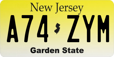 NJ license plate A74ZYM