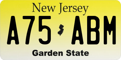 NJ license plate A75ABM