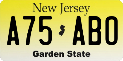 NJ license plate A75ABO