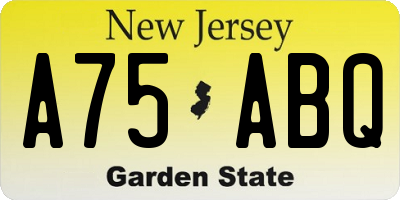 NJ license plate A75ABQ