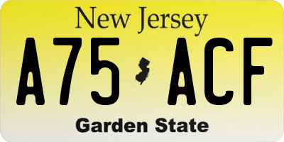 NJ license plate A75ACF