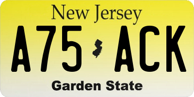 NJ license plate A75ACK