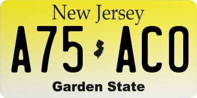 NJ license plate A75ACO