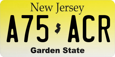 NJ license plate A75ACR