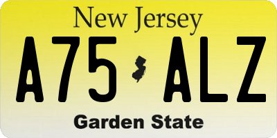 NJ license plate A75ALZ
