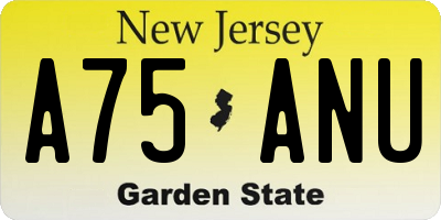 NJ license plate A75ANU