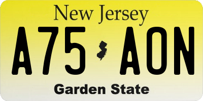 NJ license plate A75AON