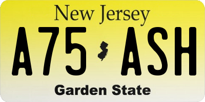 NJ license plate A75ASH