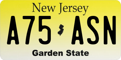 NJ license plate A75ASN